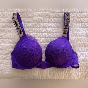 Victoria’s Secret bombshell, push-up bra purple rhinestones